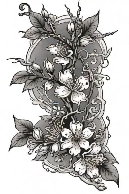 flowers vines cherry blossoms tattoo design idea