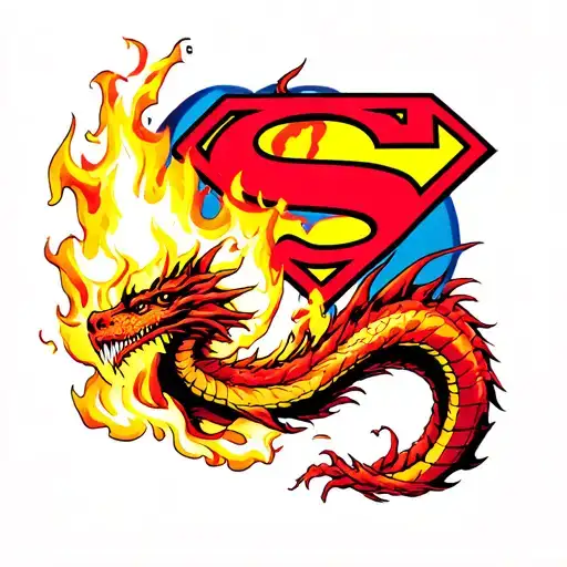 superman logo dragon breathing fire memorial tattoo tattoo design idea