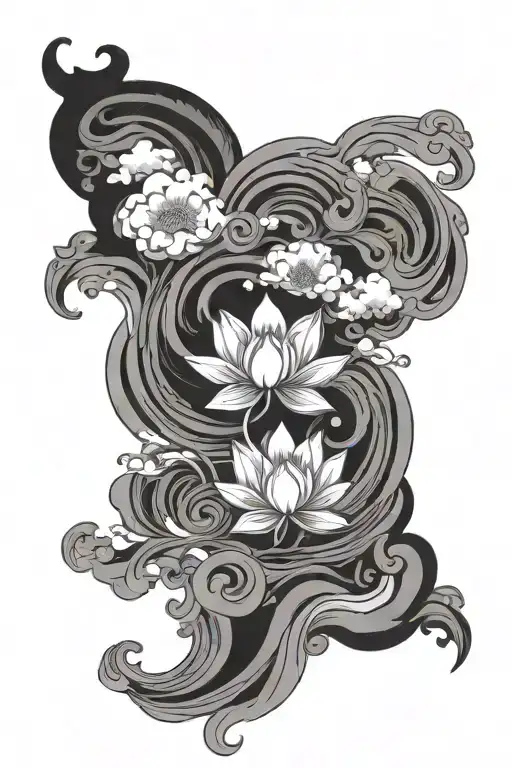 A lotus tile from avatar the last airbeder, surrounded by swirly clouds tattoo design idea