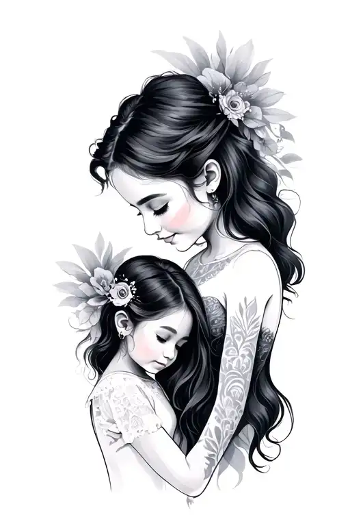 mother an daughter matching tattoo design idea