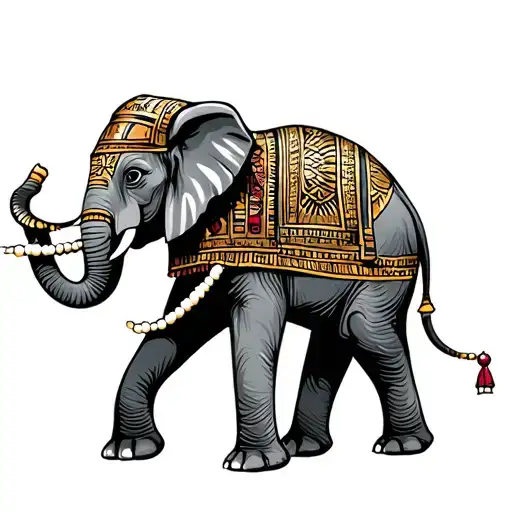 Elephant pose with beads on the waist Egyptian Bohemian cartoon vibe  tattoo design idea