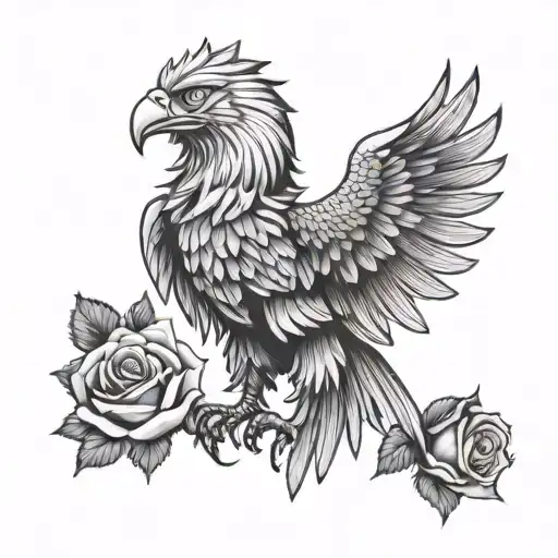 polish eagle with roses tattoo design idea