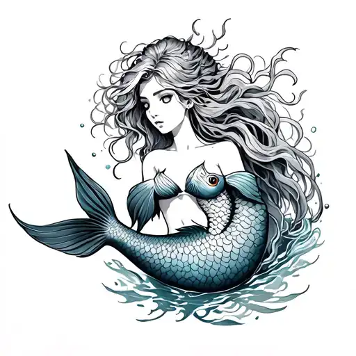Pisces Mermaid tattoo design idea