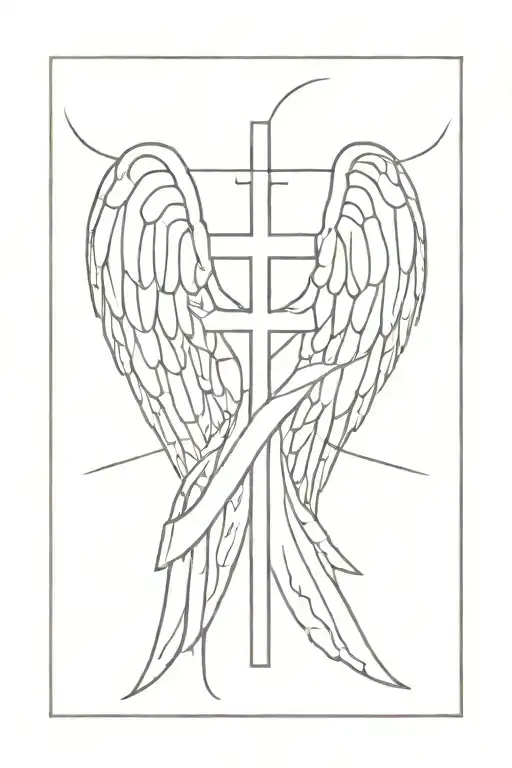Cross angel wings tattoo design idea