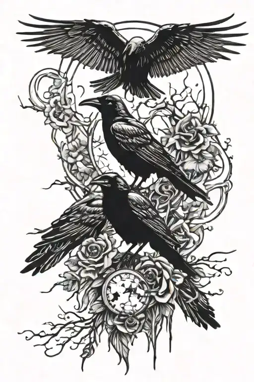 death, crows, moon, gothic inspired tattoo tattoo design idea