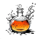 a bubbling magical potion bottle in black white and orange tattoo design idea