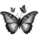 Three butterflies symbolising a child and two parents tattoo design idea