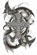 cristian cross with wings and noemi and miguel as names tattoo design idea
