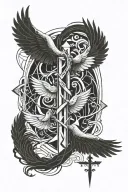 cristian cross with wings and noemi and miguel as names tattoo design idea