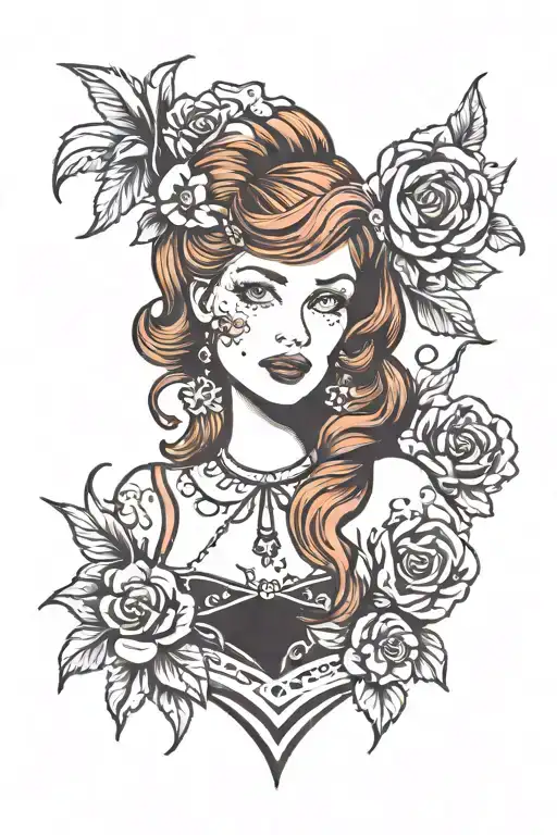 teen crazy redhead girl tattoo design idea