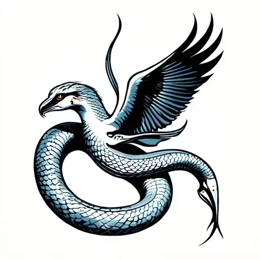 white snake bird flying tattoo design idea