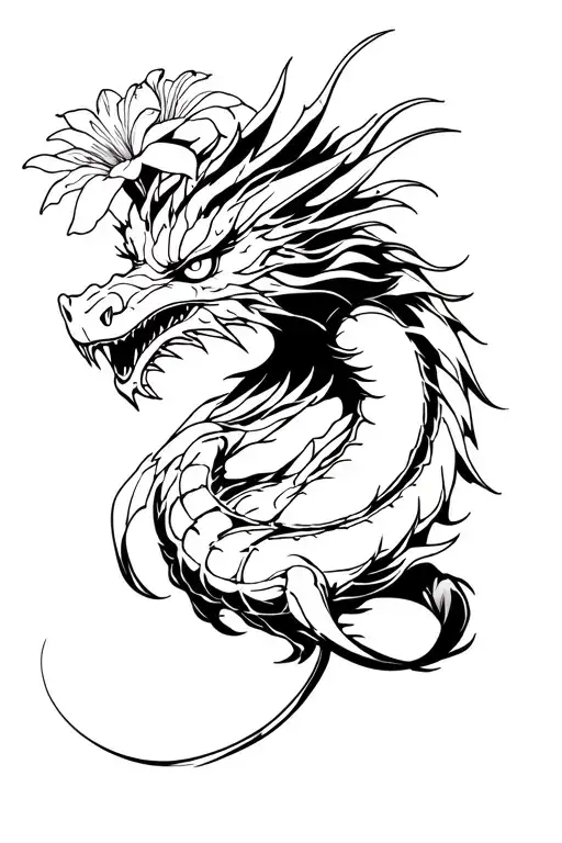 studio ghibli haku dragon, howls moving castle, spider lily, fantasy tattoo design idea