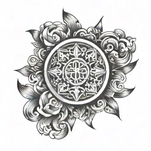 Create tattoo art using shading tegnique the focus must be the “creapy pasta symbol”, (circle with cross) with repeat pa tattoo design idea