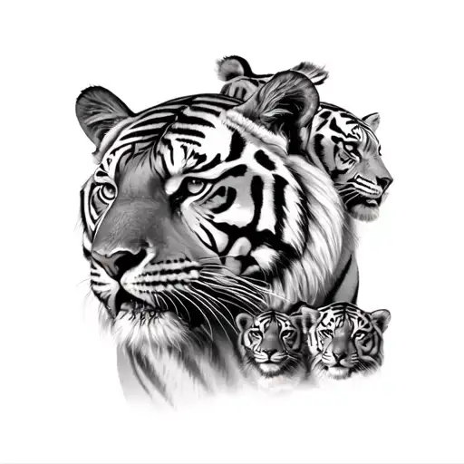 Tiger with 3 Cubs Tattoo tattoo design idea
