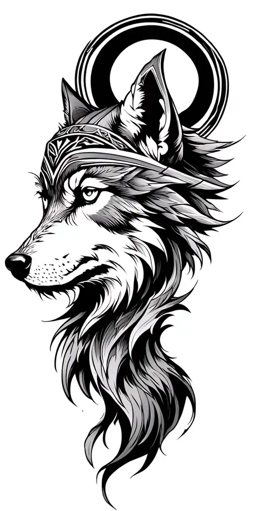 Nordic wolf and the face of God Odin tattoo design idea