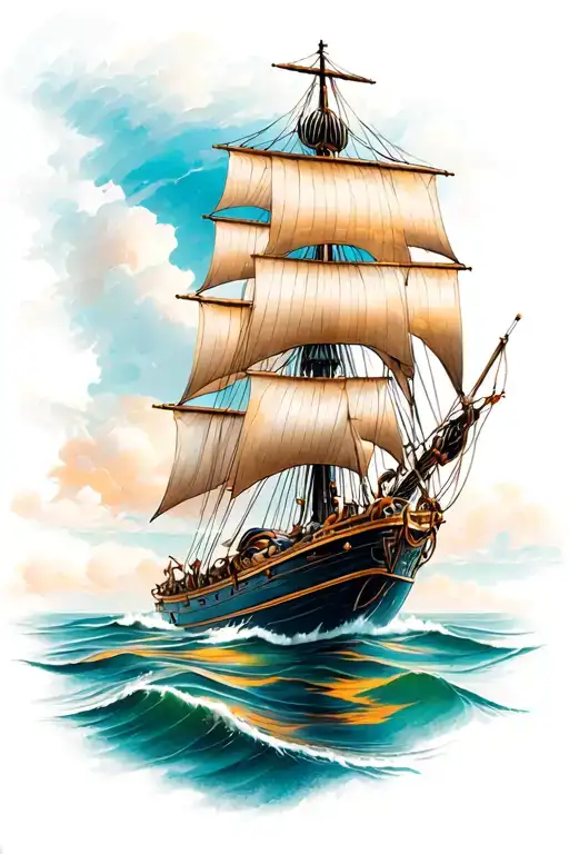"Quarter to 8" Sail Boat Floating tattoo design idea