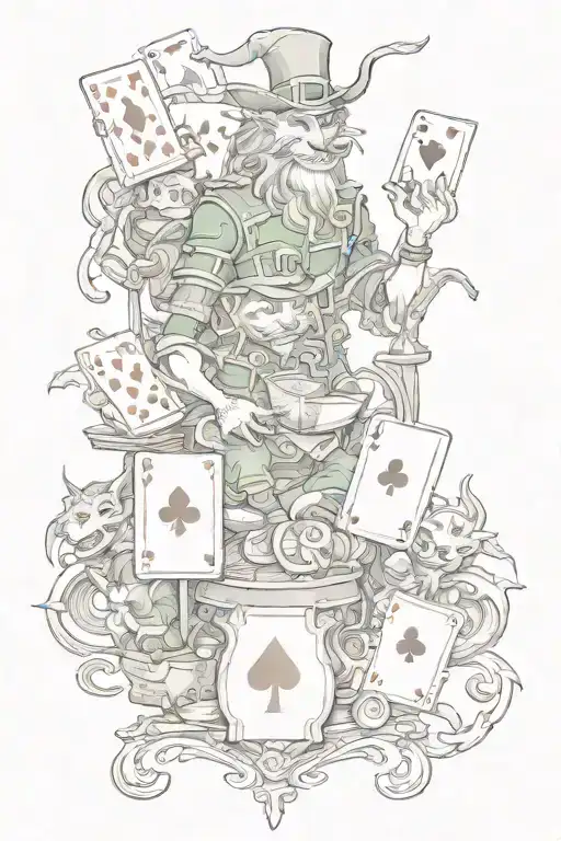 leprechauns and dragons playing cards tattoo design idea