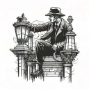 A detective solving a mystery under a street lamp tattoo design idea