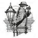 A detective solving a mystery under a street lamp tattoo design idea