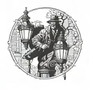 A detective solving a mystery under a street lamp tattoo design idea