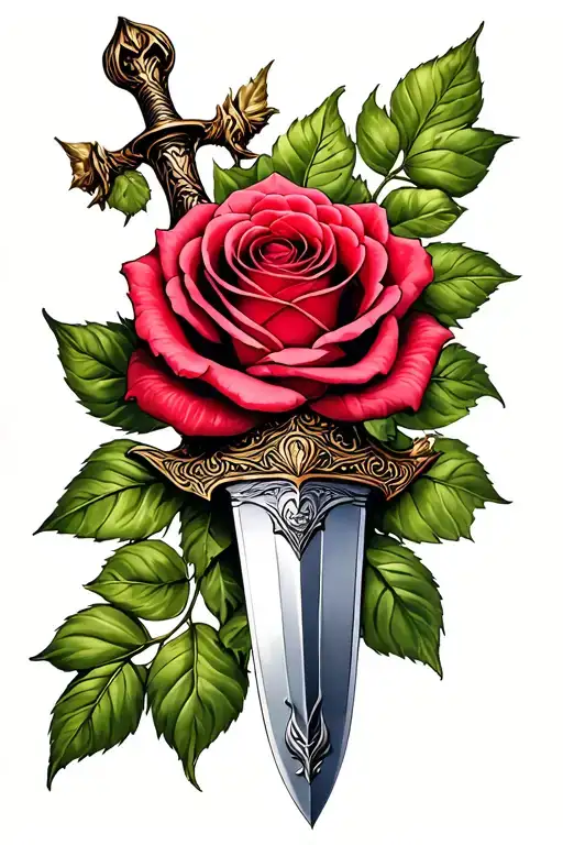 Dagger with rose tattoo design idea