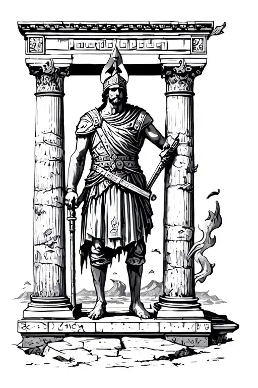 greek gate to hell soldier standing tattoo design idea