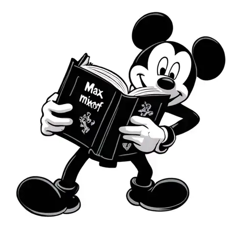 "Max mixdorf " Micky mouse holding open book symbolizing tattoo design idea