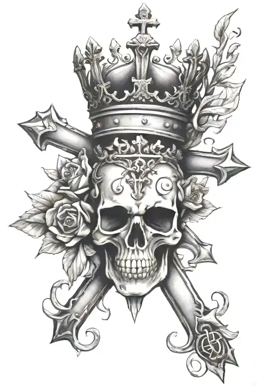 a cross and thorn crown with all glory to god written tattoo design idea