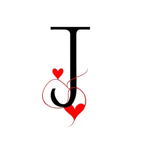 The letter J with a red heart tattoo design idea