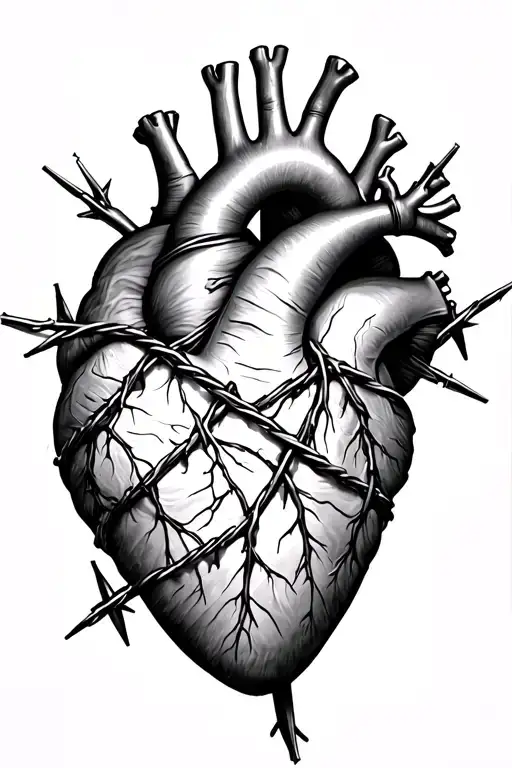 anatomy heart with barbed wire tattoo design idea