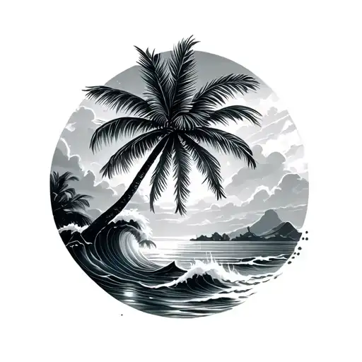 Palm Tree With Wave tattoo design idea