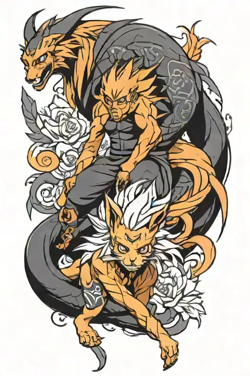 Naruto uzamaki and kurama tattoo design idea