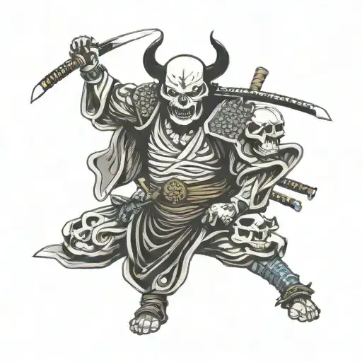 Samurai with skull face tattoo design idea