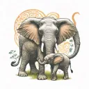 mom elephant with 2 elephant calfs loving each other tattoo design idea