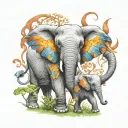 mom elephant with 2 elephant calfs loving each other tattoo design idea