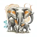 mom elephant with 2 elephant calfs loving each other tattoo design idea