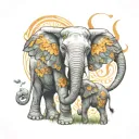 mom elephant with 2 elephant calfs loving each other tattoo design idea
