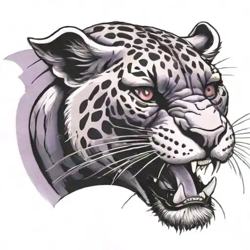 head of a purple panther hissing  tattoo design idea