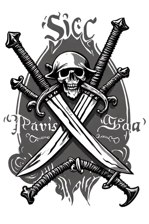 "Sic Parvis Magna" Pirate swords crossed tattoo design idea