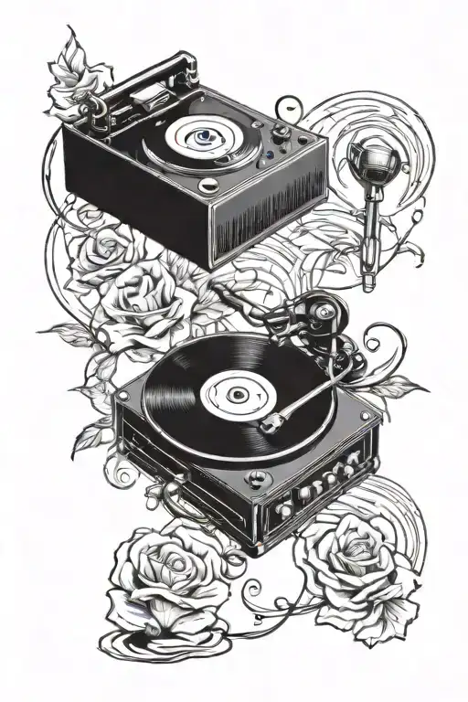 i want a half sleeve tattoo for my step father who passed away. i would like for records and a record player to be incor tattoo design idea