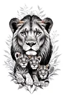A tattoo design featuring a lioness with her cubs, representing the client's role as a protective mother tattoo design idea