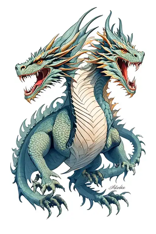 heracles figth  hydra dragon with 3 heads tattoo design idea