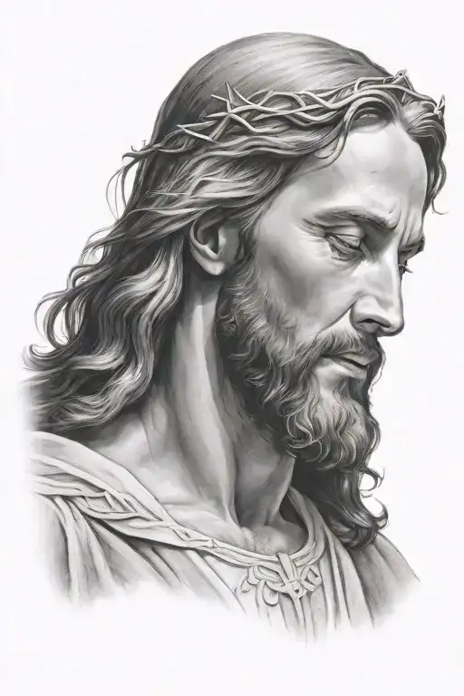 Hyper realistic portrait of Jesus Christ tattoo design idea