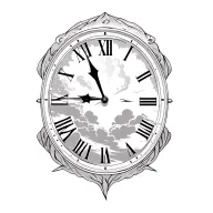 clock with Roman numerals pointing at the time 7:27 and 12 sec with a storm type design in the background  tattoo design idea