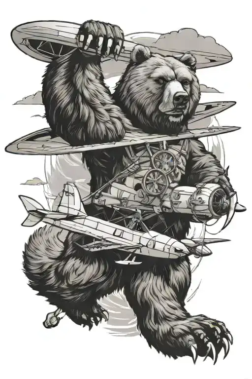 Kodiak bear Greek Athena Japanese zero airplane tattoo design idea