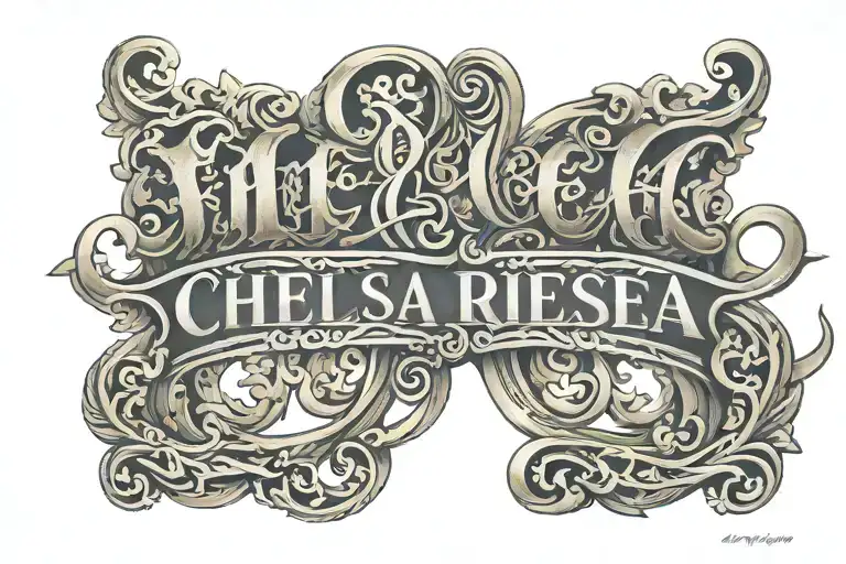 ambigram of chelsea and roger one piece tattoo design idea