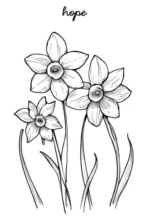 daffodil flowers with the word "hope" written on top tattoo design idea