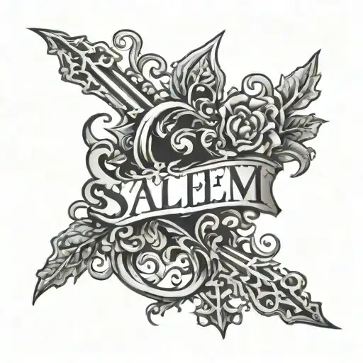 the word Salem in gothic writing. with a wild touch added. tattoo design idea