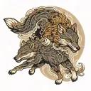 fox and wolf running tattoo design idea