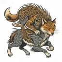 fox and wolf running tattoo design idea